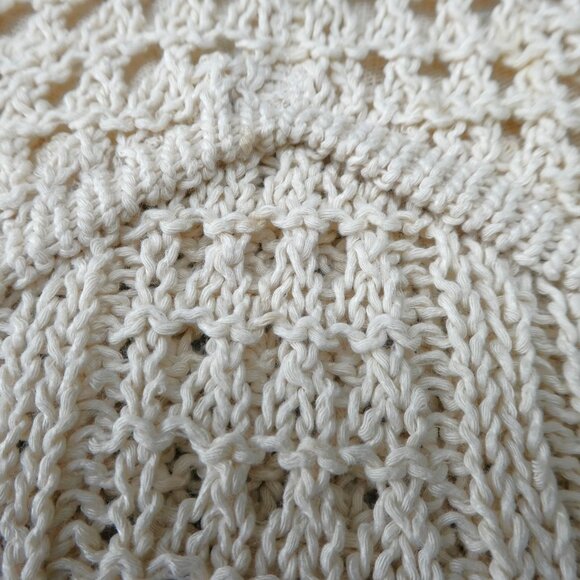 Y2K Open Crochet Ecru Tank Top Lined Bust V Neck Longer Front Curved Hem XL - Picture 5 of 5